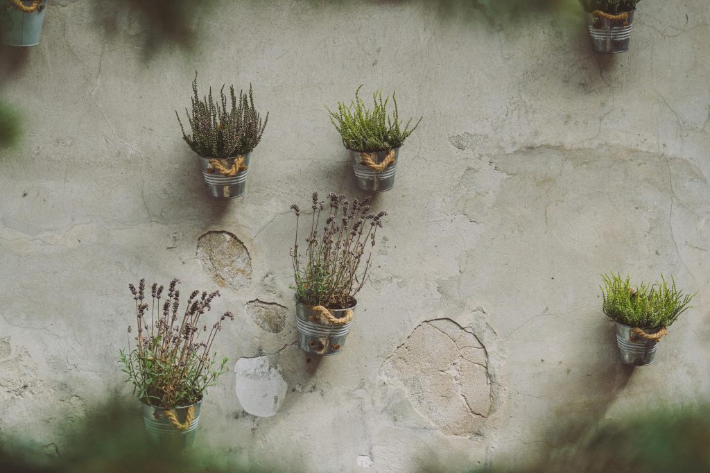 Beautiful small garden with plants and patio furniture maximising a tiny space