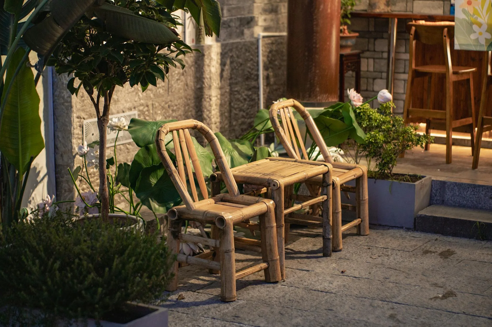 Garden patio seating area for evening entertainment