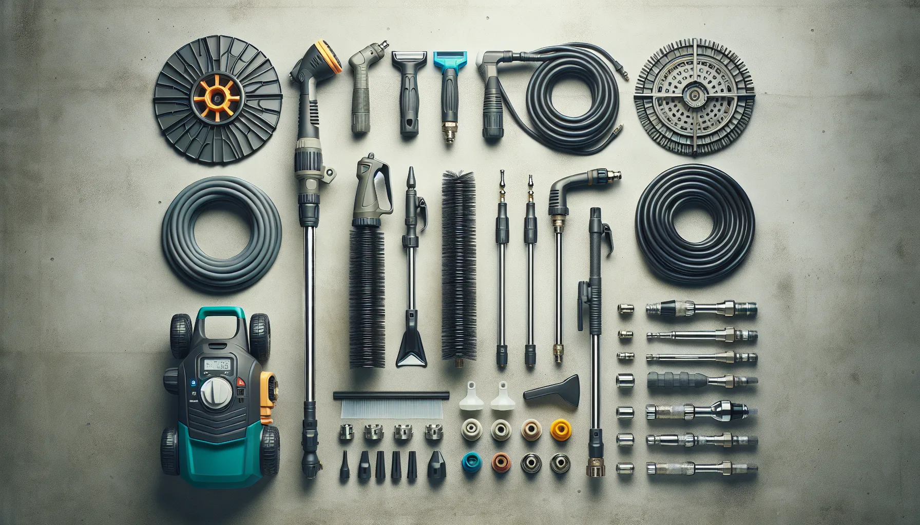 Pressure washer accessories including patio cleaner and nozzles