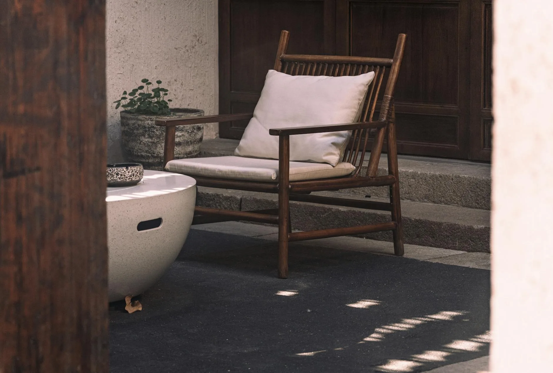 Garden patio seating area with cushions for relaxing