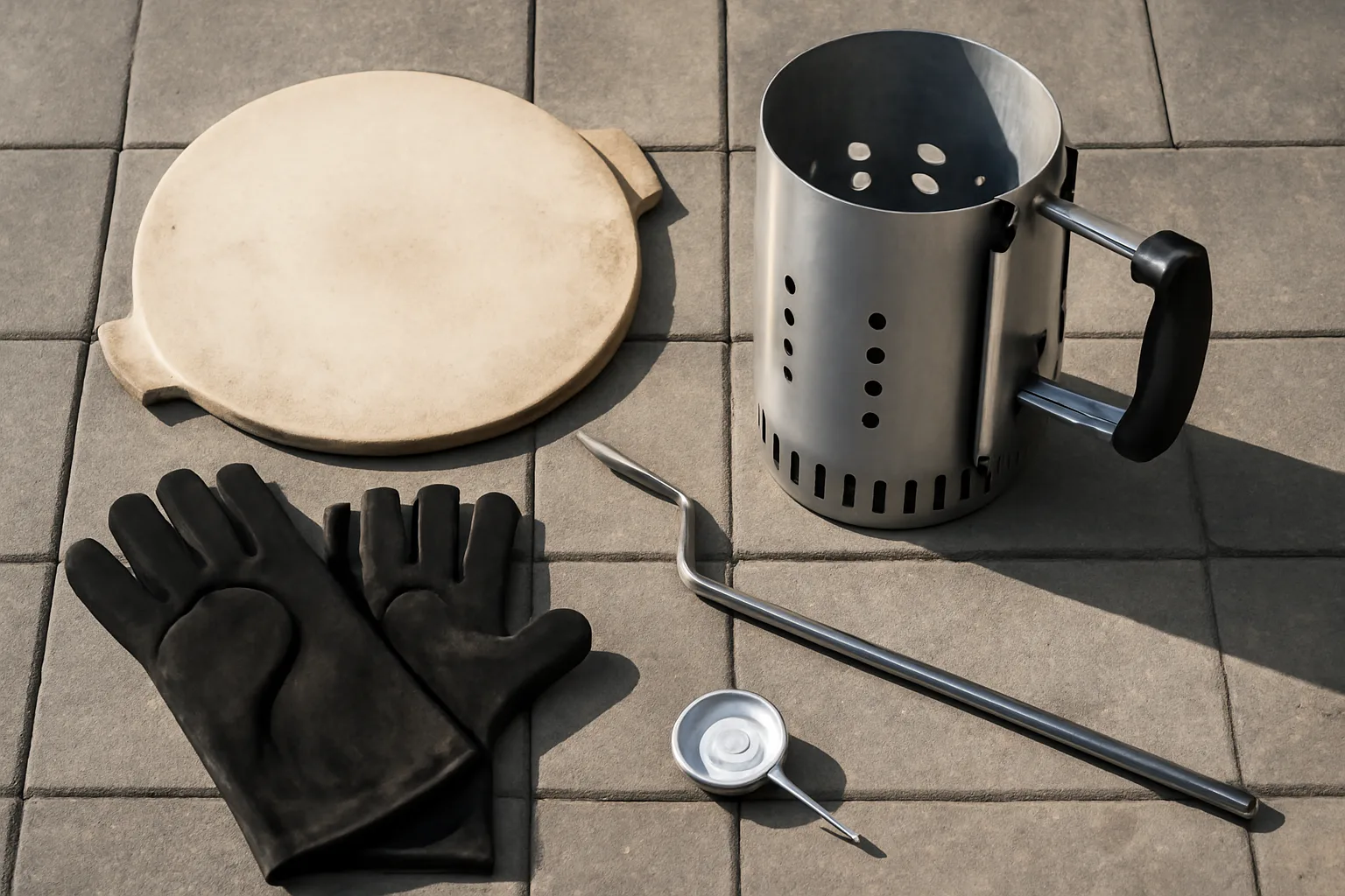 Kamado barbecue accessories with charcoal chimney and tools