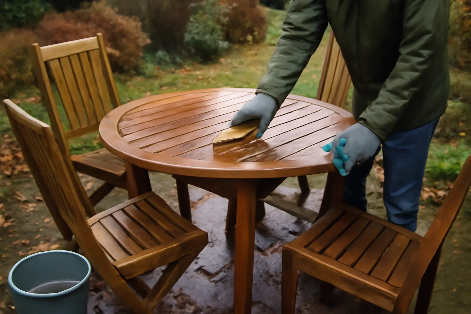 Cleaning wooden garden furniture before winter storage