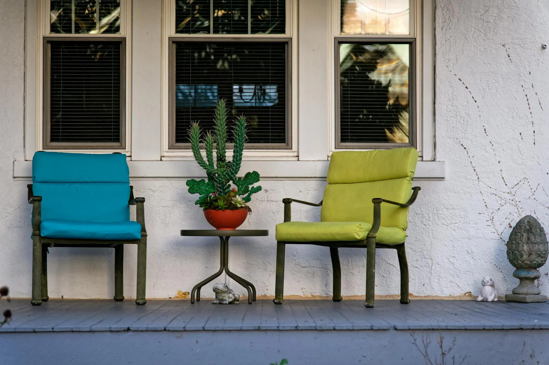Outdoor patio furniture with cushions ready for weather protection
